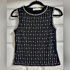 Lizette Collection Black Fitted Tank Top with Embellished Stripes